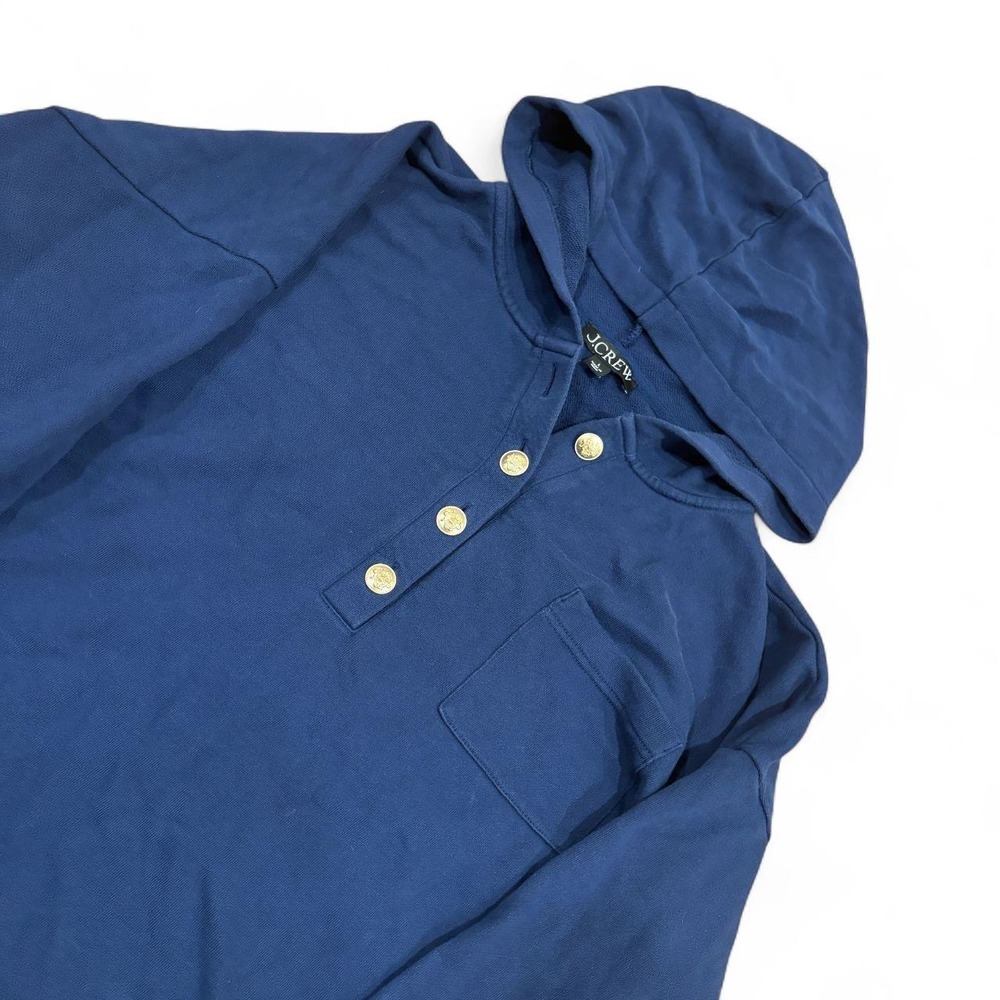 JCrew Womens Navy Blue Henley Pullover Hoodie Gold Buttons Size L